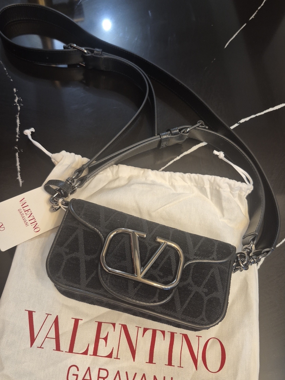 Valentino Garavani Black Suede VLogo Crossbody Bag